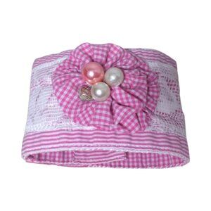 Handcrafted Re-Purposed Pink & White Floral Pearl Boho Shirt Cuff Bracelet